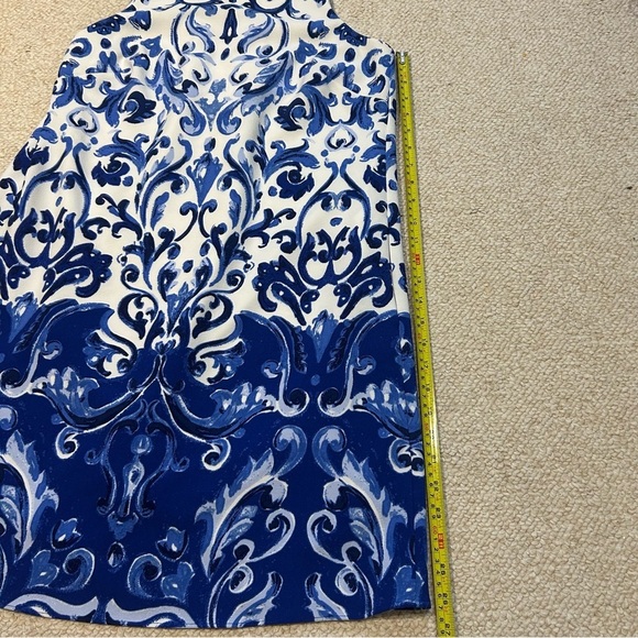 Lauren Ralph Lauren Stretch Crepe Damask Sleeveless A-line Dress Size 6 Blue - Picture 14 of 14